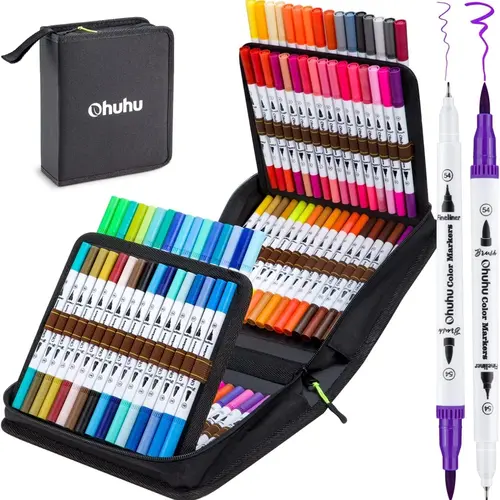 Ohuhu Markers: Brush & Fineliner - 100 Colors - Dual Tip Drawing Pens Water-Based Coloring Markers for Calligraphy Bullet Journal with Carrying Case - Black / White - Maui Series of Ohuhu, Diy Art, Watercolor Art, Art Pen Set - Maui Series of Ohuhu