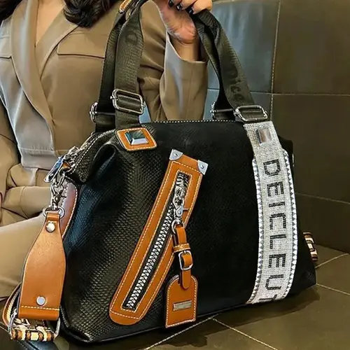 Women's Elegant Rhinestone Letter Decor Tote Bag, PU Leather Satchel, Trendy Vintage Large Capacity Shoulder Everyday Bag for Women, All-match Crossbody Bag for Daily Use, Fashionable Bags, Stylish Versatile Bag