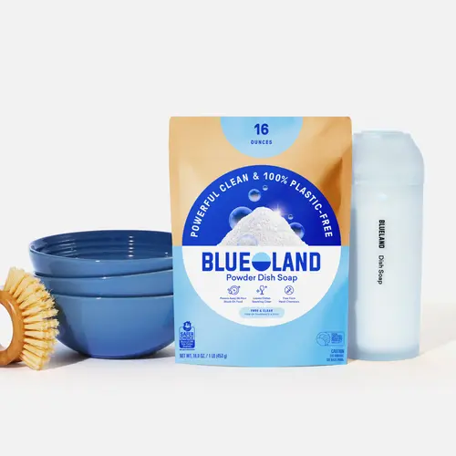 Blueland Dish Soap Powder, Mineral & Plant-Based Powerful Foaming Powder Soap + Reusable Shaker, Eco-Friendly