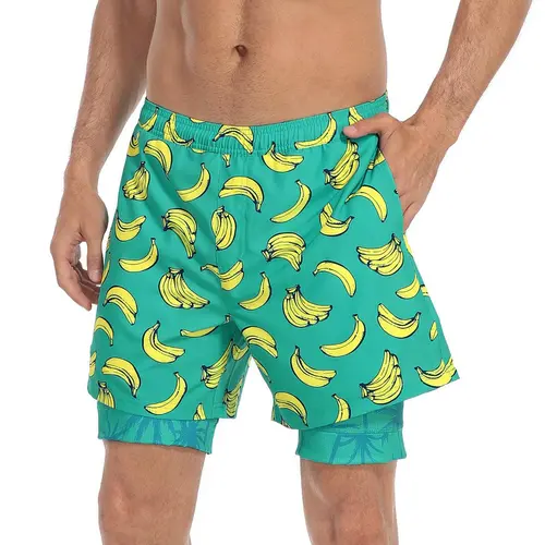 LRD Men's 5" Printed Activewear Swim Trunks - Sporty Chic Athletic Shorts with Compression Liner, Zipper Pocket, Elastic Waistband, Quick Dry for Beach, Pool, Tropical Use, Swimming, Pockets