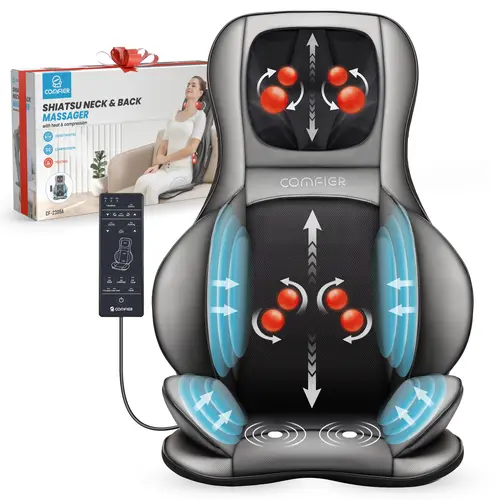 COMFIER Neck and Back Massage Cushion, Adjustable 2D/3D Kneading Massager with Heat, Air Compression, Thermal Feature for Mens Gifts, Father’s Day, Valentines Day, Neck Massager