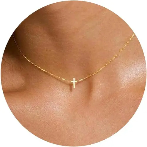 Tewiky Dainty Cross Necklace For Women Simple Cross Choker Necklaces Small Cross Pendant Tiny Cute Necklaces For Teen Girls Handmade Aesthetic For Women Jewellery For Easter