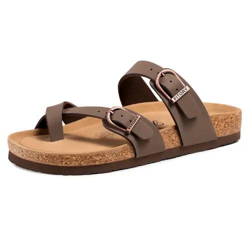 FITORY Balance II Women's Open-Toe Sandals - Brown Summer Casual Street Shoes with Natural Soft Cork Footbed, Leather Upper, Boho Minimalism Feminine Comfortable Casual Wear Footwear, Sandals Women