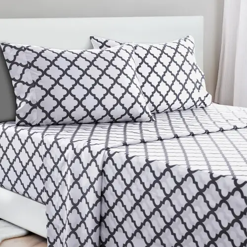 LDC LUX DECOR COLLECTION 4-Pc Quatrefoil Floral & Paisley Complete Bedsheet Set - 16-in Deep Pocket, Wrinkle-Free Soft Polyester Fits with Pillowcases - Comfy Breathable Cooling Bedding - Decorative Summer Gift, Bedsheet Sets, Complete Sheet Set