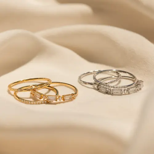 Diamond Stacking Ring Set by Caitlyn Minimalist - Set of 3: Dainty Crystal Rings in Gold & Silver - Elegant Wedding Jewelry - Bridesmaid Gift for Her