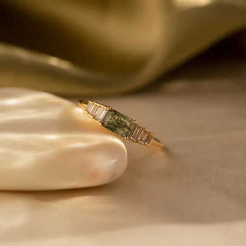 Agate Statement Ring by Caitlyn Minimalist - Vintage Style Moss Agate & Diamond Chandelier Riing - Art Deco Jewelry - Girlfriend Gift