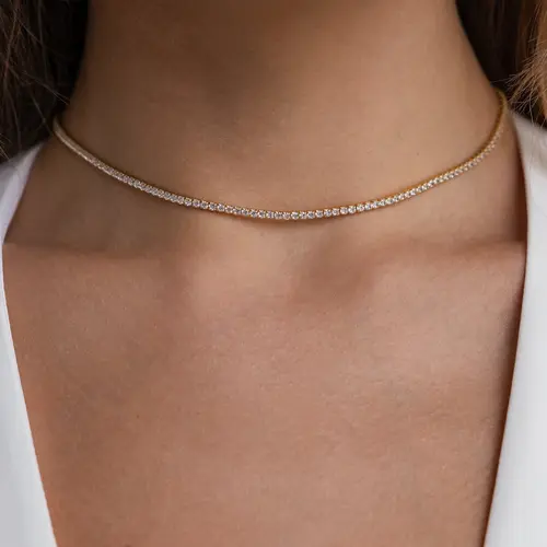 Diamond Tennis Choker Necklace by Caitlyn Minimalist - Dainty Crystal Necklace in Gold - Wedding Jewelry - Anniversary Gift for Her
