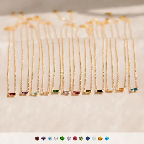 Emery Birthstone Necklace by Caitlyn Minimalist - Dainty Baguette Charm Necklace in Gold & Silver - Gemstone Jewelry - Personalized Gift for Her