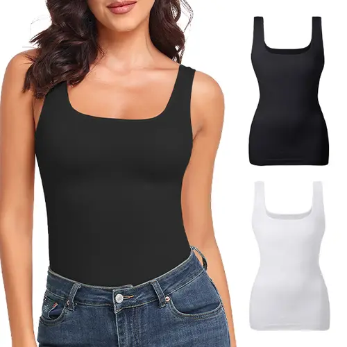 Women's Tummy Control Shapewear Tank Tops - Seamless Square Neck Compression Tops, Slimming Body Shaper, Comfortable Breathable Fabric,summerwins,summeroutfits,vacationoutfits,beachoutfits