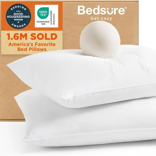 【FallPickDeals】Bedsure Down Alternative Pillows Set of 2 - Dual Firmness Pick, Shakable Plush Fill, Hotel Quality, Soft & Supportive for Side/Back Sleepers, Neck Support, Breathable, Tumble Dry Low