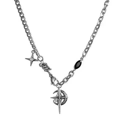 Men's Non-Tarnish Stainless Steel Black Star Pendant Clavicle Chain - Costume Jewelry Necklace, Casual Style Necklaces, Daily Versatile Chain, Street Style Accessory, Gift Box Included, Birthday Gift for Boyfriend