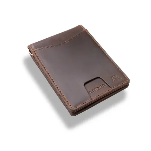 Andar Apollo Durable Bifold Leather Card Wallet - Men's Modern Slim Anti Theft RFID Blocking Front Pocket Wallet with Pull Tab, Money Clip, ID Window, Business Minimalist Design, Anti Theft Wallet