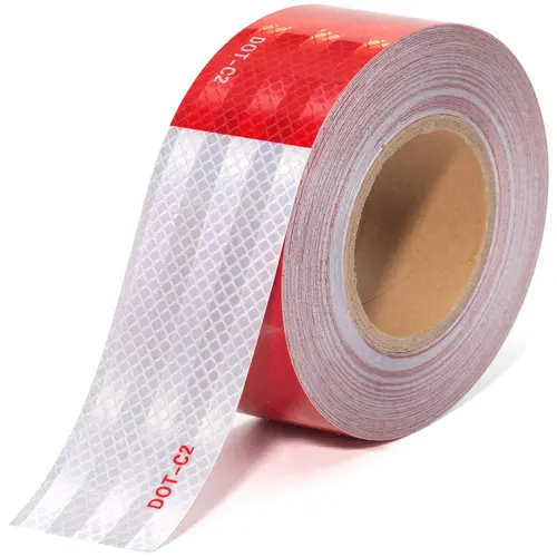 B BRAZIFY DOT-C2 Super Reflective Safety Tape (2" x 100', Red & White Stripes Signal Clearly) - Adhesive, Waterproof Decal, Heavy-Duty Cargo ID Strip for Mailboxes, Vehicle Night Safety Truck Accessory