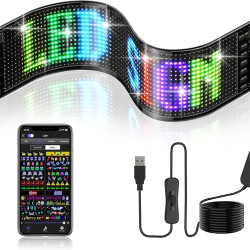 Noahtec 5V USB Acrylic Flexible LED Lights - Bluetooth App-Controlled Programmable Sign with Custom Text Pattern, IP66 Waterproof for Car Interior Decoration, Indoor Advertising Signs, Hotels