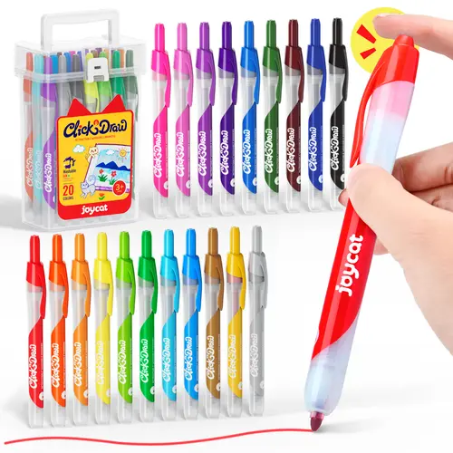 JoyCat 1-Hand Click Retractable Tip Washable Markers - Sketch Markers, School Supplies, Doodle Art Tools, Art for Kids, Watercolor Arts & Crafts Supplies for Ages 4+, Kids' Gift Ideas for Easter, Drawing Tools