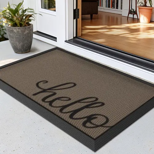 LUMI Non-Slip Durable Rubber Welcome Door Mat 24x36in, Low Profile Quick Dry Absorb Easy Clean Mat for Front Door, Entryway