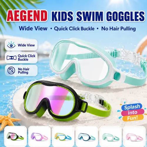 Aegend Kids Waterproof Swimming Goggles 2-Pack - 100% Soft Silicone, Adjustable Snug Seal, Wide Lens, Anti-Fog, UV-Protection Lens for Youth Pool & Outdoor Swimming, TikTokShopBackToSchool Sports Eyewear