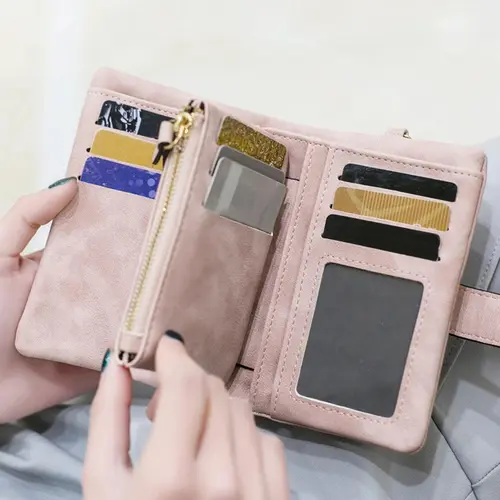 Multifunctional Plain Short Wallet, Vintage Coin Purse with Card ID Holder, Card Slots, ID Window, Zipper Pocket, Christmas Gift, Valentine's Day Gift, Ideal Gift
