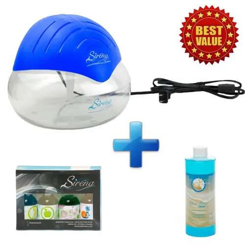 Sirena Twister Blue Original Air Purifier Water Filter Premium Pack - Fragrance Machine, Ocean Breeze Deodorizer, Fragrance Oils, Air Freshener, Essential Oil Aroma Diffuser with LED Night Light for Home, Office