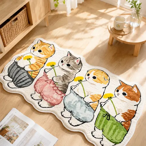 Cute Cat-Shaped Fluffy Non-Slip Soft Flat Weave Rug, 16in x 47in, Decorative Fluffy Rug, Whimsical Home Decor, Indoor Textile Mat, Ideal Homegoods Gift, Bedroom Decor, Rugs For Living Room, Fluffy Bedroom Rug, Kawaii Cartoon Bedside Rugs