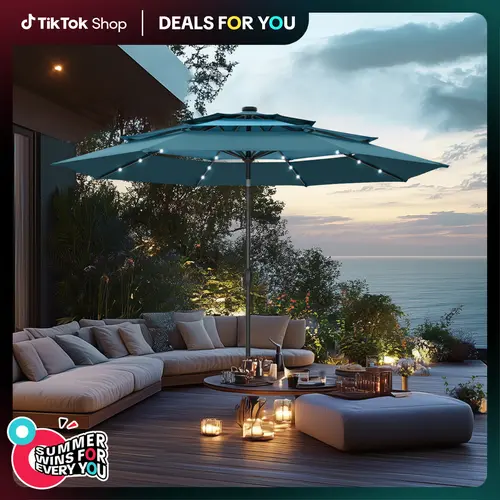 SummerSale PHIVILLA 10ft Outdoor Umbrella Without Base, Patio Umbrella with Triple Vented Top, Wind Resistance, 100% Polyester Fabric, Auto-Tilt Design, Mother's Day Gift