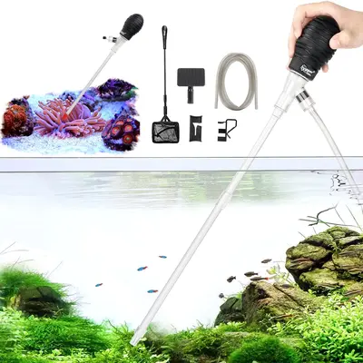 hygger Aquarium Siphon Coral Feeder Kit, Gravel Vacuum for Aquarium, Water Changer Fish Tank Cleaning Tools, Mini Vacuum Cleaner with Water Hose Controller Clamp for Small Fish Tank