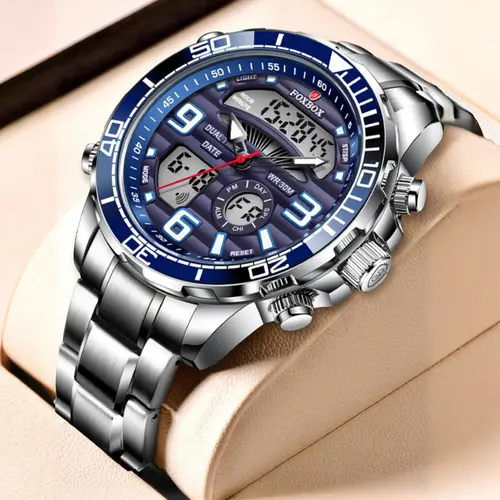 Men's Classic Business Digital Quartz Watch, Stainless Steel Wristwatch, Fashionable Round Dial Analog-digital Watch with Luminous Dial, Waterproof Watch with Date Display Function, Perfect Gift for Men, with Box