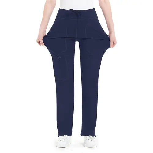 Yoga Scrub Pants for Women - 4-Way Stretch Fabric with 5 Pockets, Mid Rise Flared Leg Work Pants Featuring a Cargo Pocket Activewear Look Athleisure Bottoms Gym Fitness Sportswear High Waisted Athletic