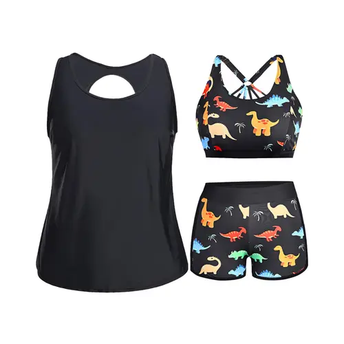 Holipick Women Plus Size Three Piece Tankini Swimsuits Tummy Control Bathing Suits with Boy Shorts Tank Top with Sports Bra