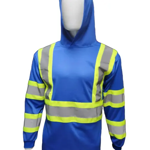 High Visibility Long Sleeve Safety Shirt with hoodie / ANSI Rate Class 3 Polyester shirt( SEE SIZEING INFORMATION ON DESCRITION )