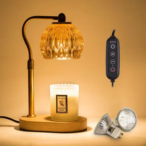 CANDELDO Dimmable Candle Warmer Lamp with Timer & 2 Bulbs - Vintage Candle Stand, Aesthetic Home Decor, Bedroom Room Decor, Table Lamp with Dimmable Glow, Gifts for Women