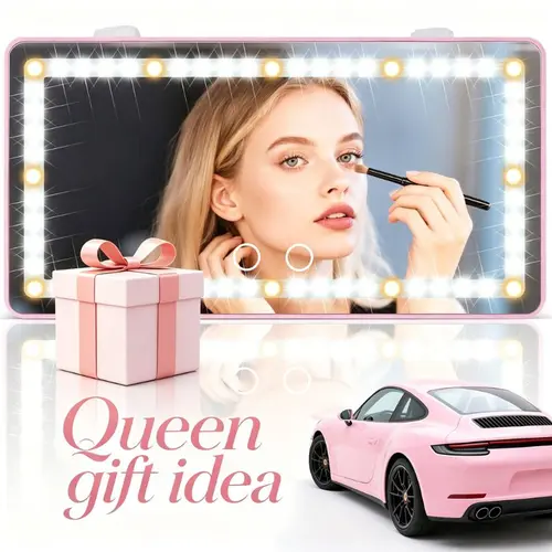 JOYTUTUS Multifunctional Car LED Sun Visor Vanity Mirror, Vehicle & Girly Car Accessories, 3 LED Lights, USB-Rechargeable 1500mAh Battery, Touch-Sensitive Control, Dimmable Bicolor Lighting for Makeup Products Usb Car Fan