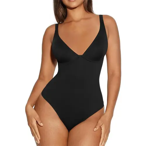 FeelinGirl Women V Neck Bodysuit Thong Tummy Control Shapewear TTS Basic Fabric Womenswear