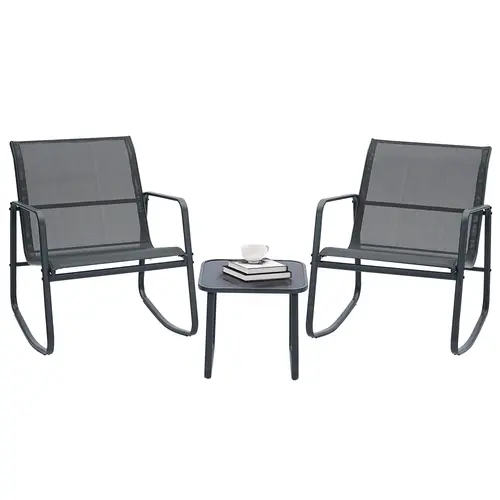 Ainfox Modern 3-Piece Patio Furniture Set All Weather Textile Outdoor Conversation Set with Rocking Bistro Chairs and Table Small Patio Bistro Set for Backyard Lawn Garden Poolside