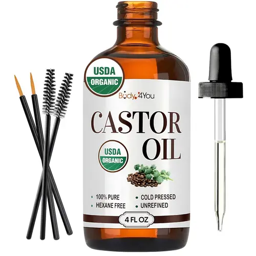 Body4You Organic Castor Oil for Eyelashes & Eyebrows - 100% Pure Daily Nourishing Moisture - Vegan Cruelty-Free - Hydrating Hair Growth Serum (No Brush included)