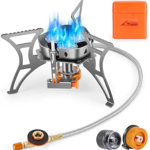 WADEO 6800W Windproof Camping Stove - Camping Equipment with Piezo Ignition, 2 Fuel Canister Adapters, Portable Kitchen for Emergency Prep, Hiking/Light Outdoor Backpacking