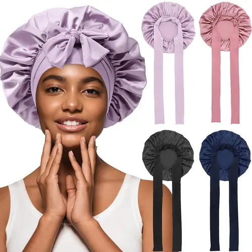 AWAYTR Satin Hair Bonnet Solid Color Single Layer Sleeping Caps Purple HairCare Cap Spring Summer Night Cap with Elastic Tie Band for Women TikTokShopBlackFriday,clothes for back to school,first day of school outfits