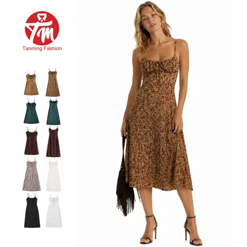 Tanming Women's Floral Dress Low-Cut Square Neck Spaghetti Strap Tie Bodycorn 90s Y2k Sun Dresses Casual Wear Women's Slip Summer Dress with Adjustable Straps & Elastic Neckline,summerwins,summeroutfits,vacationoutfits,beachoutfits