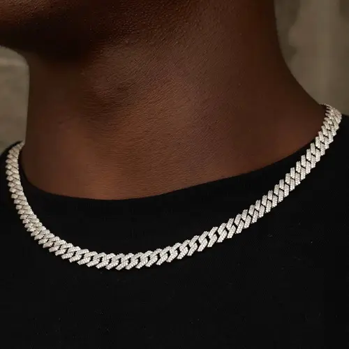 GLD 8.5MM Diamond Prong Cuban Necklace | 14k White Gold Plated, 16-22" Lengths, CZ Stones, Iced Out Prong Links, Guaranteed for Life - Perfect Gift #TikTokShopBackToSchool