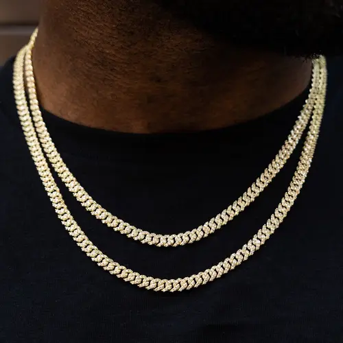 GLD Micro Diamond Prong Cuban Necklace 18k Yellow Gold-Plated 6mm Chain with CZ Diamonds 16-24" Lengths Jewelry  - Perfect Gift #TikTokShopBackToSchool