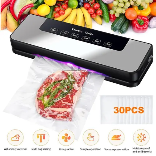 【BackToSchool】Automatic Vacuum Sealer Machine - Vacuum Packing Machine with External Suction, 1-Touch Op., US Plug, Dry/Moist Modes, Bags Cutter, 30 Free Bags - Perfect Back-to-School & Christmas Gift for Kitchen Use