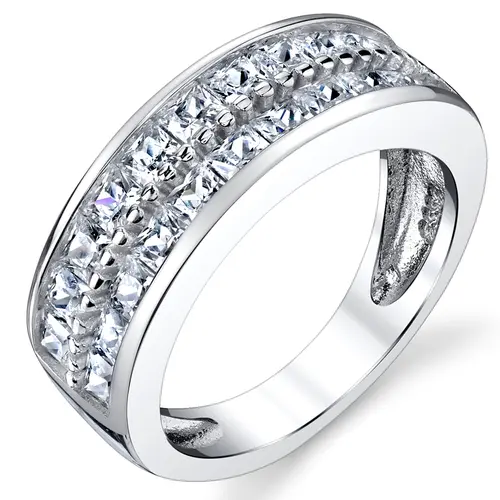 Men's Sterling Silver Double Row Wedding Band - 7.5mm Princess Cut Cubic Zirconia Jewelry Ring, Sizes 7-13, Men's Jewelry for Boyfriend Birthday Gift, Anniversary Gift for Him