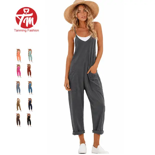 Tanming Women's Casual Strappy V-Neck Sleeveless Harem Overalls - Stretchy Adjustable Strap Romper with Pockets, Basic Women's Clothes for Spring Statements,summerwins,summeroutfits,vacationoutfits,bathingsuitwomenset,beachoutfits