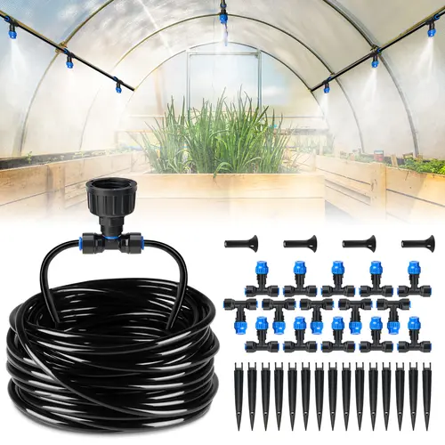 HIRALIY Greenhouse Mist Drip Irrigation Kit, Quick Connector Automatic Misting Irrigation System for Garden, Flower Bed, Hanging Plant summergarden