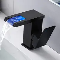 BESY Modern Rust-Resistant LED Stainless Steel Black Waterfall Bathroom Faucet - Single-Hole Single-Handle Vanity Tap with 3-Color Temperature-Sensitive LED Lights, Durable Ceramic Cartridge, Supply Lines for Renovation, RV Sinks & Room Decor