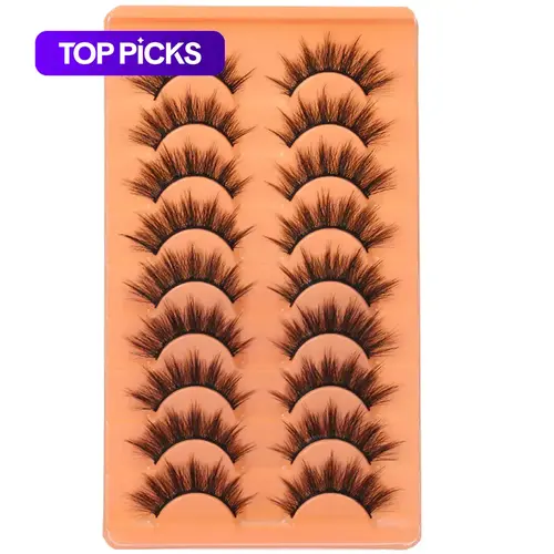 Natural False Eyelashes, Fake Lashes, 9 Pairs Cat-Eye Faux Strip Lashes, Volumized False Eyelashes for Women's and Girls' Eye Makeup, High-Quality Eyelashes #GLOBAL PICKS