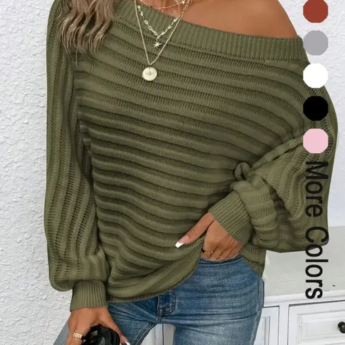 Women's Textured Asymmetrical Neck Sweater Knitwear, Casual Long Sleeve Batwing Sleeve Jumper for Daily Outdoor Wear, Ladies Knit Top for All Seasons