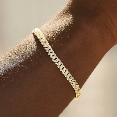 GLD Micro Diamond Prong Cuban Bracelet  18k Yellow Gold Plated - 6mm Width, Iced Out CZ Stones, Versatile Jewelry for Any Outfit  - Perfect Gift #TikTokShopBackToSchool