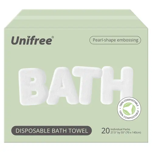 UNIFREE Disposable Bath Towel [ZS] - 27.5"x55", 20 Individually Packed Personal Absorbent Thickened Plant Based Viscose Travel Towels, Portable for Travel, Gym Use