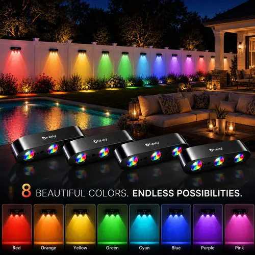 FabStyl Affordable Solar Fence Lights - RGB Sync, Warm White, Synchronized Color Control, Auto On/Off Waterproof Outdoor Landscape & Mood Lighting for Fence, Deck